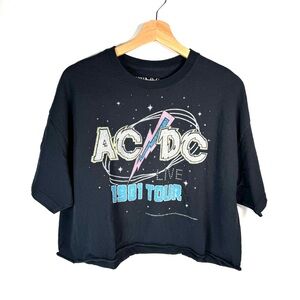 AC/DC Cropped Graphic Tee | 1981 Tour Print Band T Shirt | Black Rock Tee